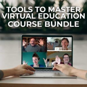 a person on a laptop with the text tools to master virtual education course bundle