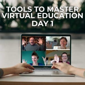 a person on a laptop with the words tools to master virtual education day 1