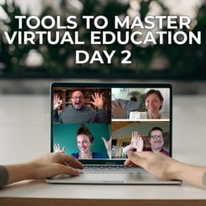 a person on a laptop with the words tools to master virtual education day 2